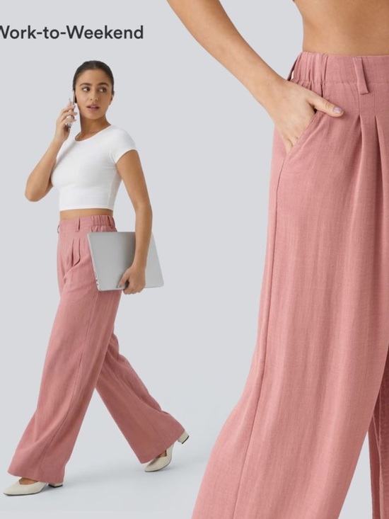 HALARA Pants - NWT HALARA Wide-Leg Pleated Pants in Rosette